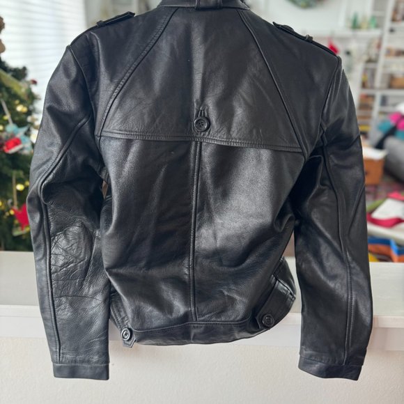 Vintage Black Leather Cropped biker jacket size 10 - Picture 2 of 11